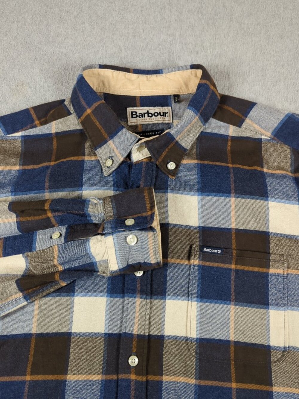 Barbour Flannel Shirt Men's Medium Valley Check Tailored Fit Button Down